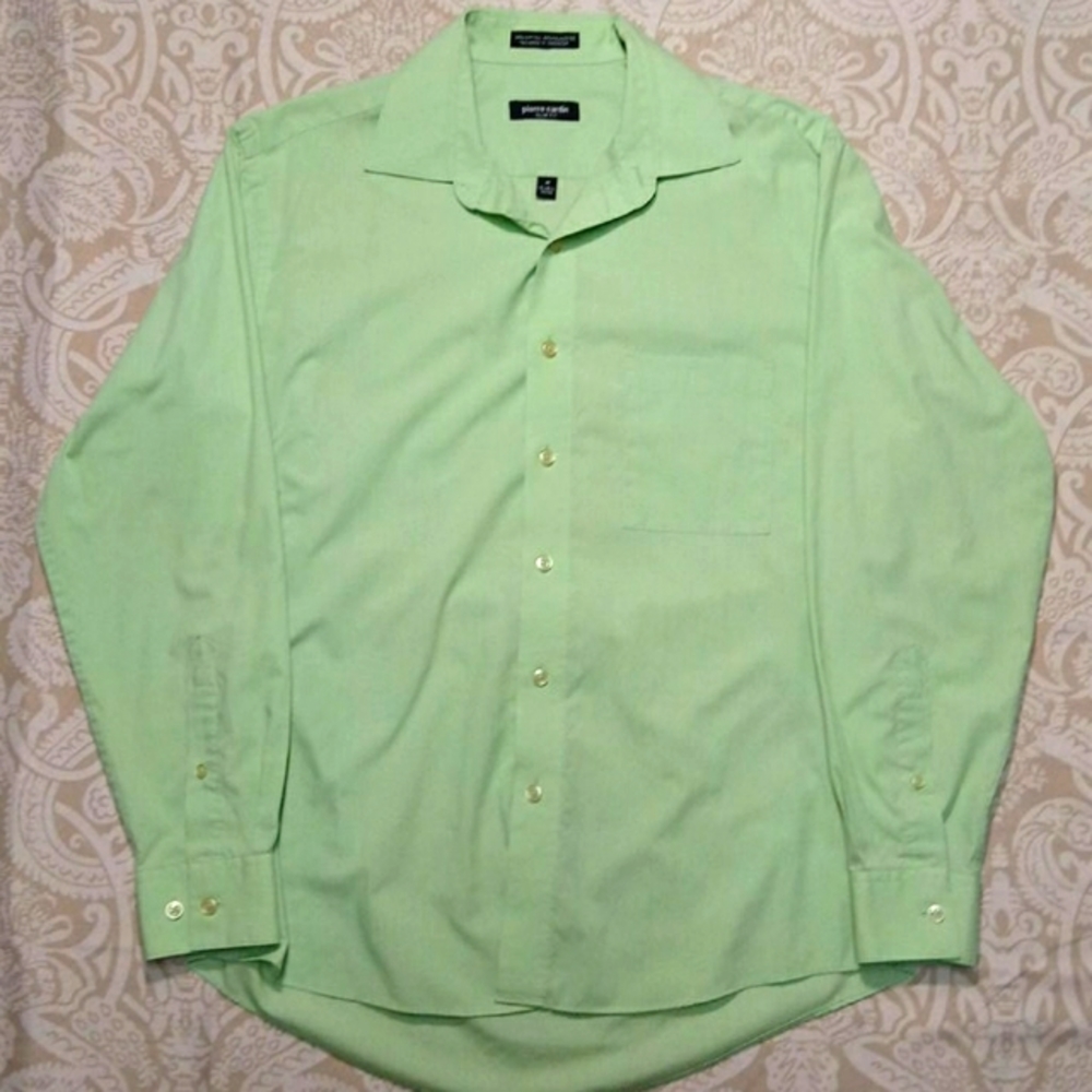 Pierre Cardin Men’s Button Shirt – Slim Fit, 15.5, Light Green, EUC